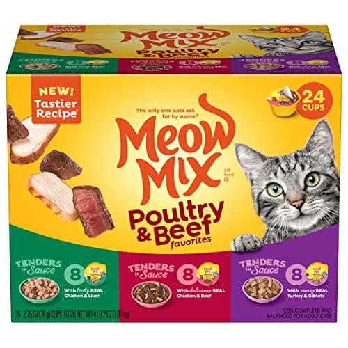 [SnS, AC] $5.78* | 24-Pack 2.75-Oz Meow Mix Tenders in Sauce Wet Cat Food (Variety Pack: Poultry & Beef) at Amazon