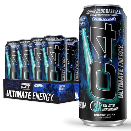 C4 Ultimate Zero Sugar Energy ...ue Razzilla, 16oz (Pack of 12)