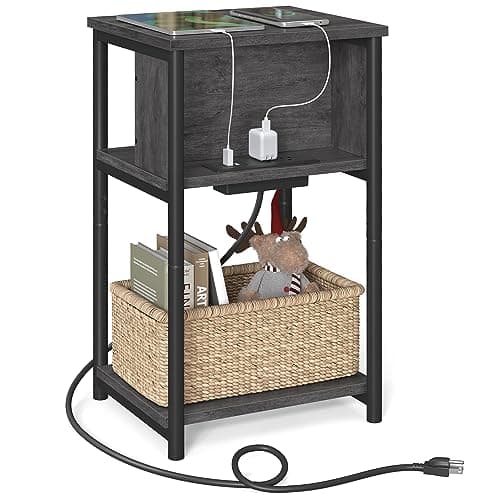 VASAGLE Side Table with Chargi...n Series, Misty Gray and Black