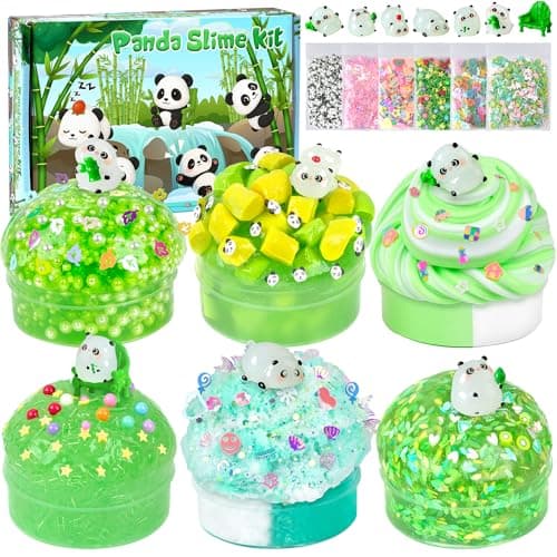 Joytry Panda Slime Kit 6×100ml, 20oz Total, Cloud, Butter, Clear & Glow in The Dark Slime Variety Pack for Kids & Adults, Stress Relief Sensory Toys, Fun Birthday Halloween