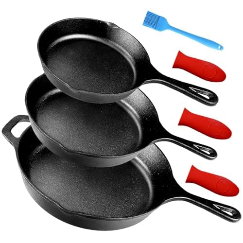 Suteck Cast Iron Skillets 3 pi...ovetop Induction Safe Cookware