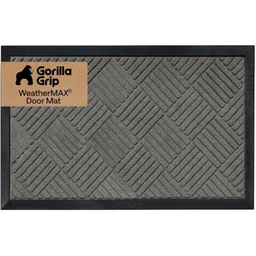 GORILLA GRIP 100% Waterproof All-Season WeatherMAX Doormat US Designed Natural Rubber, Stain Fade Resistant, Low Profile Indoor Outdoor Door Mats, Easy Clean, 29x17 Gray Diamond