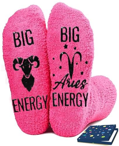FestiVibe Aries Zodiac Gifts for Women - Funny Birthday Astrology Constellation Horoscope Gifts, Fuzzy Space Galaxy Socks for Women Teen Girls