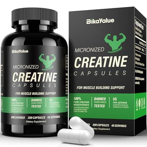 BIKAYALUE Creatine Monohydrate, 5000mg (5 Capsules) Per Serving, Creatine Capsules (40 Servings) for Supports Strength, Lean Muscle, Power Output & Workout Performance – Gluten Free, for Men & Women