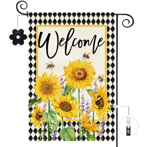 Baccessor Spring Summer Garden Flag 12.5x18 Inch Double Sided Burlap, Sunflowers Floral Flowers Welcome Holiday Front Yard Lawn Outdoor Outside Decoration