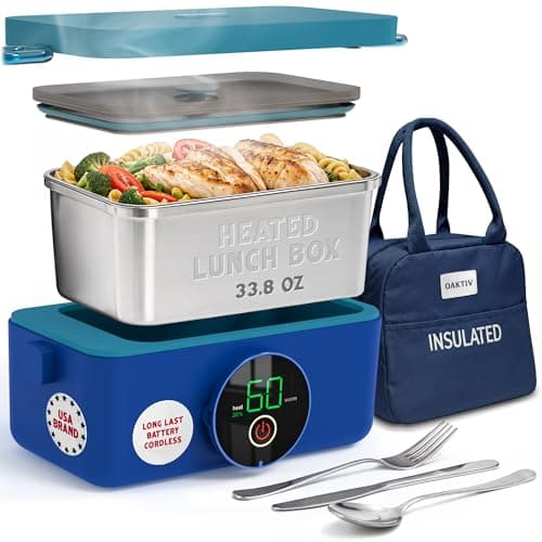 Oaktiv Lunch Box Warmer, Elect...echargeable with Insulated Bag