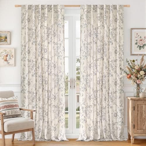 [Limited Deal] LAMIT Vintage Floral Linen Curtains 84 Inch, Light Filtering Farmhouse Flower Patterned Drapes $13.48