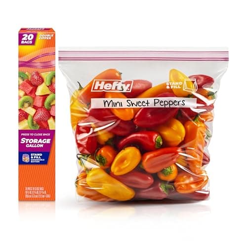 Hefty Press to Close Plastic Bags for Food Storage, Gallon Size, 20 Count