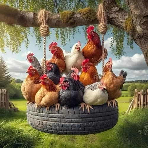 Chicken Coop Diamond Art Kits for Adults, 5D Diamond Painting for Adult Beginners, DIY Full Drill Round Gem Painting Art for Adults, Home Wall Decor 13.78x13.78 Inch