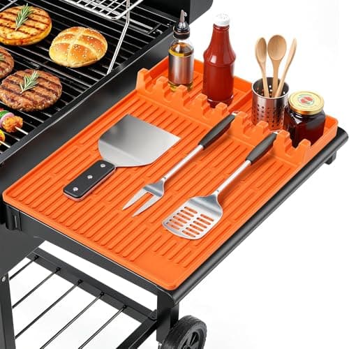 SmartKempt Silicone Grill Mats for Outdoor Grill - Heat Resistant Griddle Mat for BBQ Tools & Griddle Accessories, Easy to Clean Reusable Side Shelf Pad for Cooking, Grilling, Kitchen Counter (Orange)