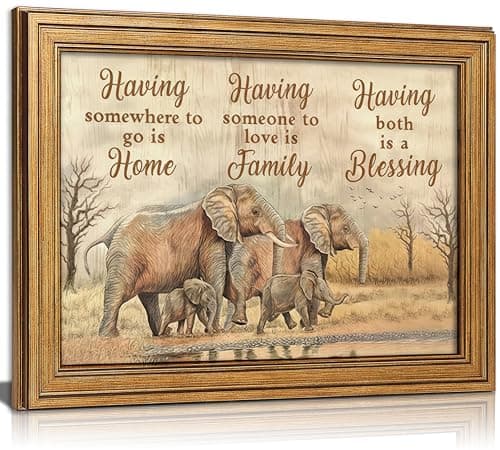 Vintage Gold Framed Family Wall Art, Elephant Family Love Painting Canvas Prints, Inspirational Quote Picture Wall Decor, Rustic Farmhouse Poster Artwork for Living Room Bedroom Dining Room 9x11 in