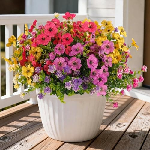 Wanderroot 12 Bundles Artificial Flowers for Outdoor,UV Resistant Silk Daisy&Plastic Fake Flowers,Realistic Faux Plants for Spring Decor,Porch,Patio,Garden,Window Box(Mixed)