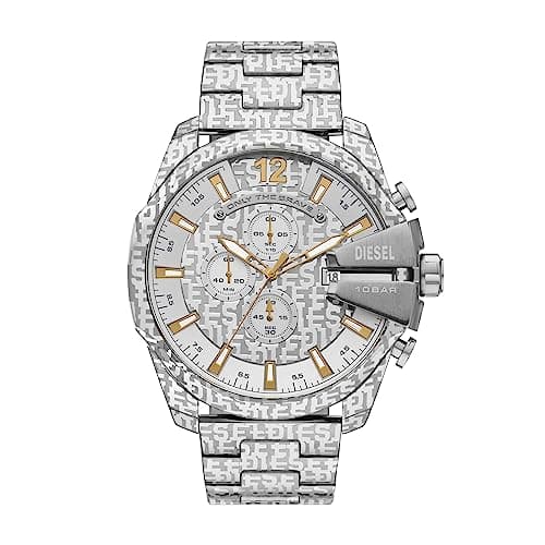 $135 | Diesel Mega Chief Watch for Men, Stainless Steel Chronograph Men's Watch, Color: Silver at Amazon