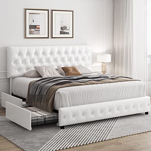 Keyluv Full Size Upholstered P...en Slat Support, Easy Assembly