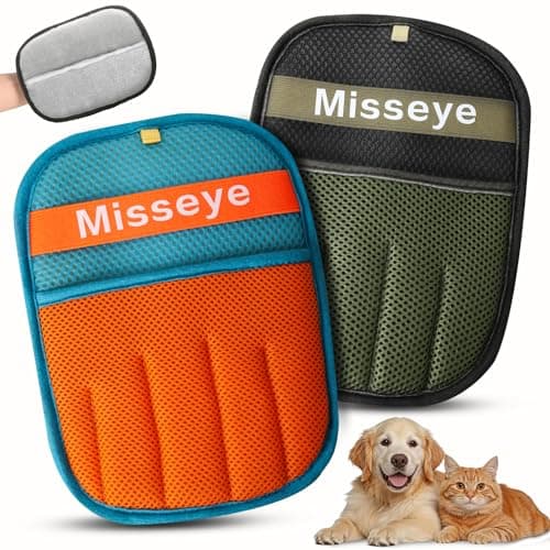 Misseye 2026 Upgraded Reusable Electrostatic Pet Hair Glove，2 Pack Pet Hair Removal Glove for Dogs & Cats，Magic Brush Pet Hair Remover Tool for Clothing, Couch, Carpet, Car Seats