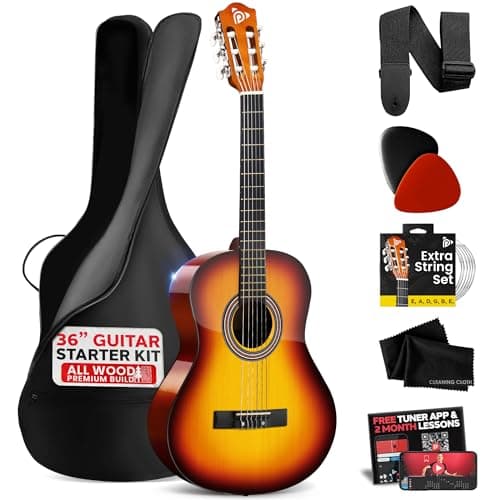 Pyle Beginner Acoustic Guitar ...ssons, 36” (Brown Burst Gloss)