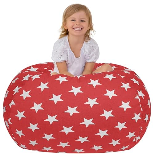 Aubliss Stuffed Animal Storage, Canvas Bean Bag Chairs Cover, X-Large 48" Kids Toy Storage Organizer for Blankets Towels Clothes