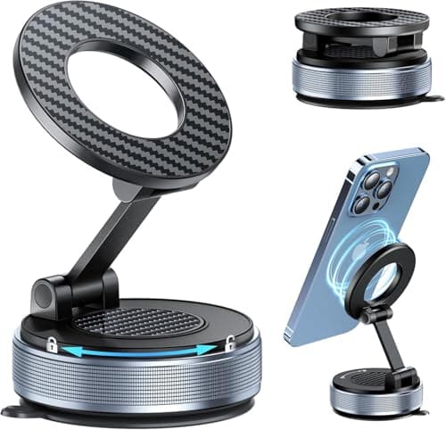 KSYER Car Phone Holder for Magsafe [Strongest Suction & Foldable] 360° Adjustable Vacuum Magnetic Phone Holder, Cell Phone Holders for Your Car Compatible with iPhone 17 Pro Max 16 15 14 13 12
