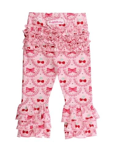 RuffleButts® Baby/Toddler Girls Stretchy Flare Pants w/Ruffles - Love You Cherry Much Ruffle, 18-24m
