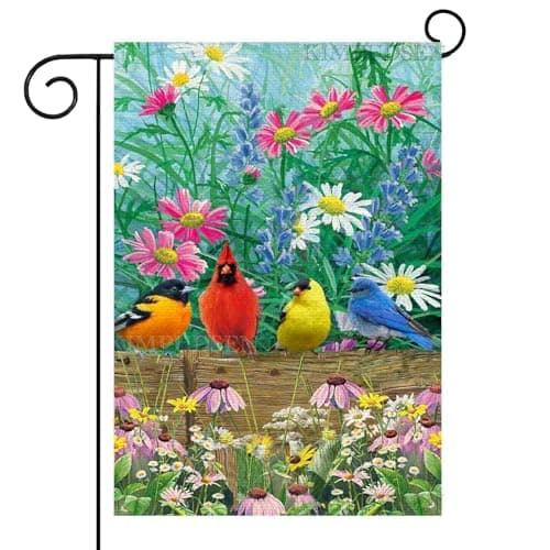 Spring Cardinal Garden Flag 12x18 Inch Double Sided, Burlap Small Birds Floral Welcome Yard Outdoor Flag for Outside Holiday Decoration