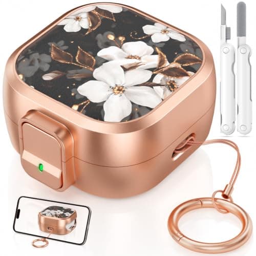 Polislime for Samsung Galaxy Buds 4 Pro Case/Buds 4 Case 2026, with Safety Lock Hard Cute Earbuds Cover -Black Gold Flower