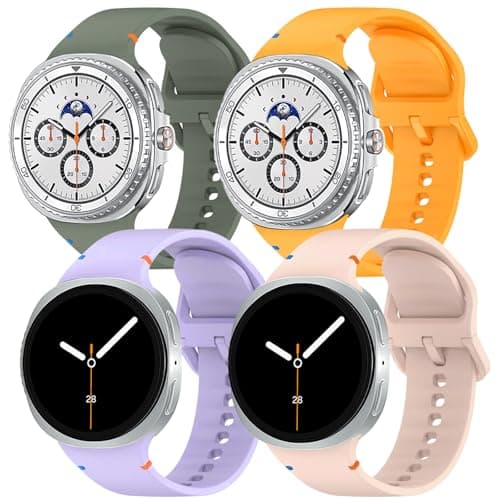 4 Pack Silicon Bands Compatible with Samsung Galaxy Watch 8 40mm 44mm 8 Classic 46mm Watch Bands, Soft Silicone Sport Replacement Watch Bands for Samsung Galaxy Watch 8/8 Classic for Women Men