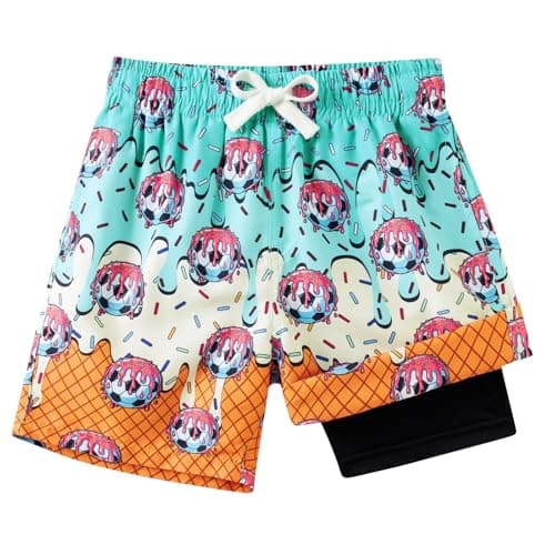 Belovecol Boys Swim Trunks Size 14-16 Ice Cream Drip UPF 50+ Swim Shorts Funny Soccer Swimsuit for Beach or Summer Camp