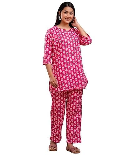 SAYANG Women’s Cotton Printed Nightsuit Set | Soft & Breathable Night Wear | Comfortable Sleepwear Kurta & Pajama Set-2XL