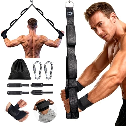 Tricep Rope Cable Attachment with 6 Anti-Slip Handles, Extra-Long Adjustable Pull Down Rope with Wrist Brace & Ankle Strap for Pushdowns, Crunches & Extensions, Cable Machine Attachment for Home & Gym