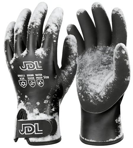 JDL Faux Mohair 100% Waterproof Winter Work Gloves for Men and Women – Extra Warm, Thermal Insulated Freezer Gloves for Cold Weather, Super Grip, Carbon Black, Large