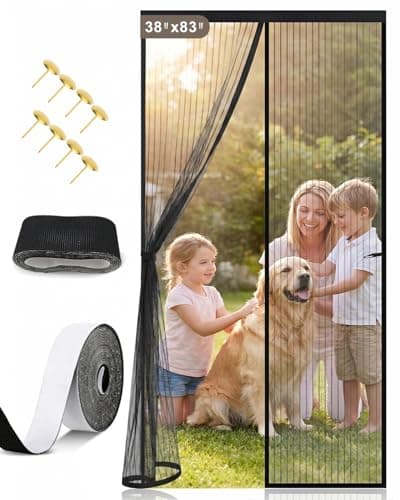 Olutula Magnetic Screen Door, Self Sealing & Hands Free Screen Door with Heavy Duty Mesh, Pet & Kid Friendly Screen Door Mesh Keeps Bugs Out, Easy Install with Keep Open Straps (38 x 83 Inch)