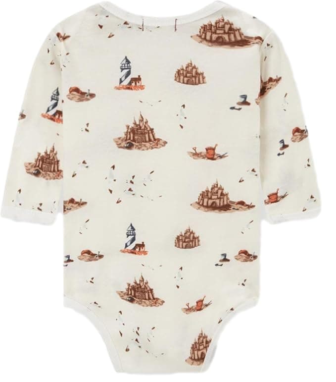 Milkbarn Long Sleeve Baby Onesie - 6-12 Months Bodysuit Top - Soft & Gentle 100% GOTS-Certified Organic Cotton - Stylish Baby Clothes for Boys & Girls, Sandcastle