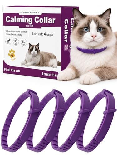 FYABREEK Calming Collar for Cats, 4 Pack – Waterproof Cat Calming Collars for Anxiety Relief and Stress, Breakaway Adjustable Pheromone Collar for Cats, Small Pet Dog & Puppy (Purple, Small)