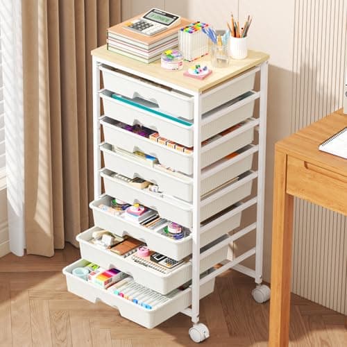 Goovilla 8-Drawer Rolling Storage Cart w/ Wooden Tabletop for $42 + free shipping