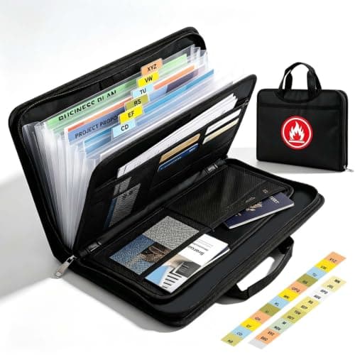 Fireproof Accordion File Organizer Bag A4 13 Pockets Black