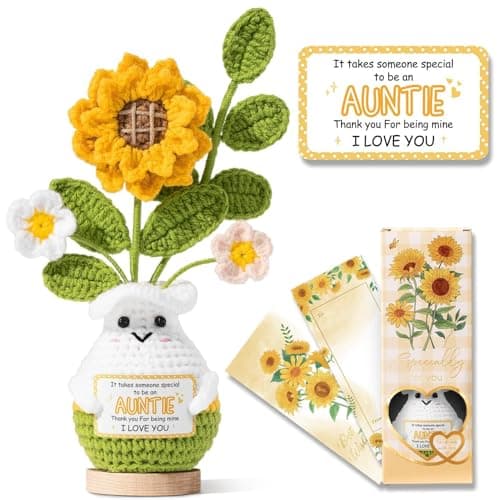 MAYICIVO Mothers Day Aunt Gifts from Niece Nephew, Best Aunt Birthday Gifts Ideas for Auntie, Best Auntie Birthday Gift for Aunts, Handmade Emotional Support Crochet Positive Crochet Sunflower Gift
