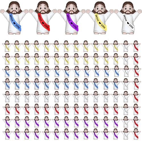 Imerance 100 Pcs Little Jesus Figures，Mini Jesus Figurines Tiny Statues for Easter Egg Stuffers to Hide and Seek Sunday School Religious Party Share （Multicolor）