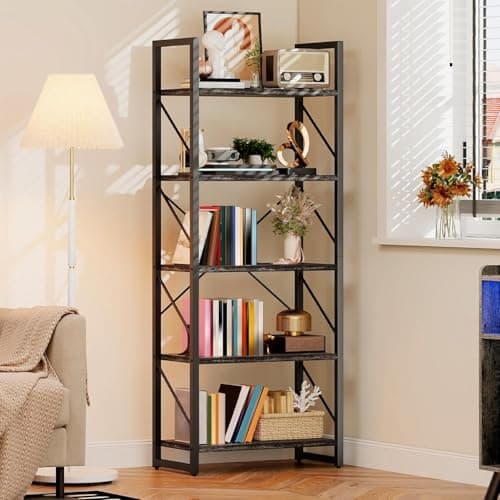 DWVO 5 Tier Bookshelf, Industr...,Office,Kitchen, Charcoal Gray