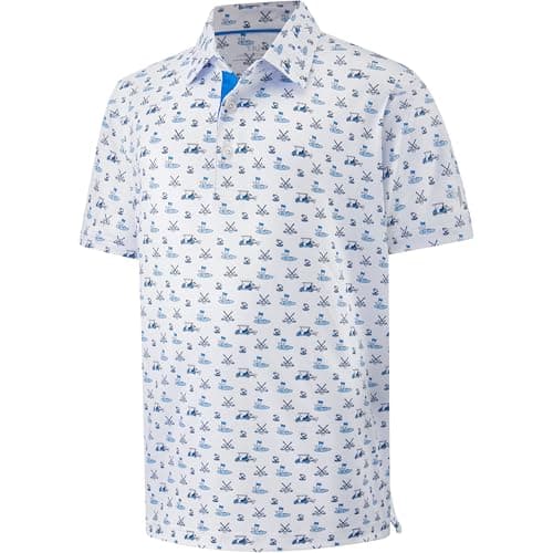 Golf Shirts for Boys Dry Fit Moisture Wicking Casual Blue Golf's Club Print Collared Kids Golfs Polo Shirts for Boys Short Sleeve Golf Polos for Boy, 14-16 Years