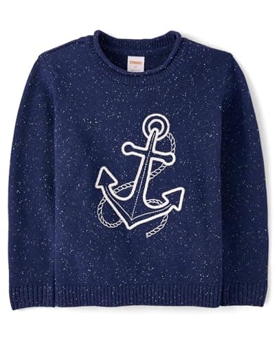 Gymboree,Boys,and Toddler Embroidered Pullover Sweater,Coastal Anchor,8