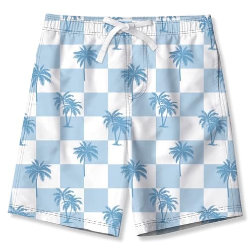 Idgreatim Swimming Trunks for Kids Boys Hawaiian Swim Trunks 7T 8T Blue Checkered Soft Bathing Suits