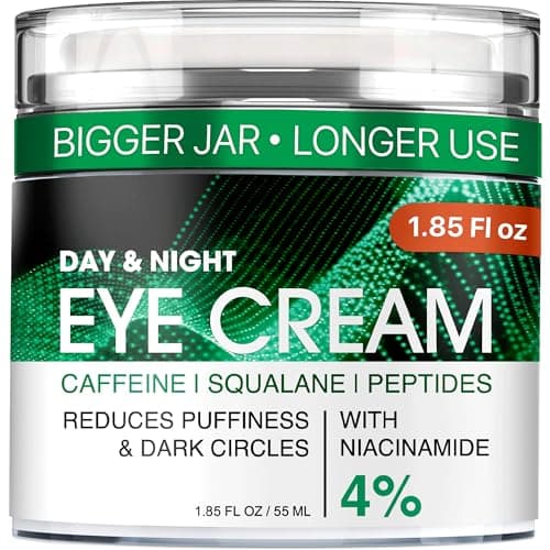 Under Eye Cream for Dark Circles and Puffiness - Anti-Aging Caffeine Eye Cream Serum for Wrinkles with Retinol, Collagen, Peptides & Niacinamide - Mature & Older Skin - 1.85 OZ