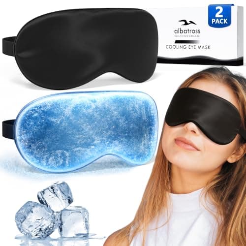 2 Pack Cooling Eye Mask for Migraine Relief, Gel Ice Eye Mask for Puffy Eyes, Dark Circles, Eye Fatigue & Stress – Reusable Cold Compress Weighted Sleep Mask for Men & Women (Black & Black)
