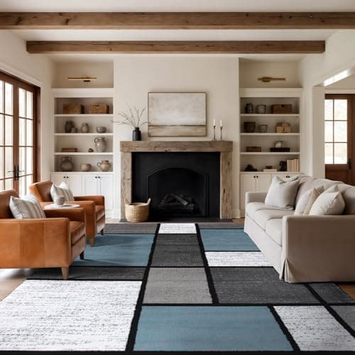 Rugshop Contemporary Modern Bo...g Area Rug 10' X 14' Blue/Gray