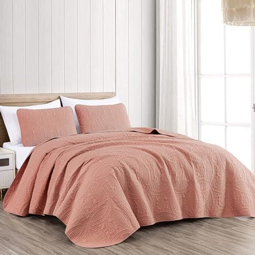 Chezmoi Collection Austin 3-pi...d Coverlet Set (Queen, Salmon)