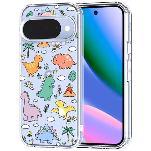 MOSNOVO Case for Google Pixel 10 & Pixel 10 Pro, [Buffertech 6.6ft Military-Grade Drop Protection] [Anti Peel Off Tech] Clear TPU Bumper Phone Case Cover Design - Dinosaur Land