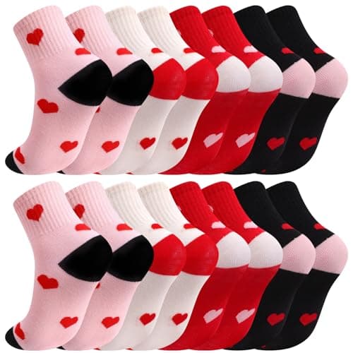 Jspupifip 8 Pairs Kids Girls Crew Athletic Socks Pink Beige Black Red 3-6