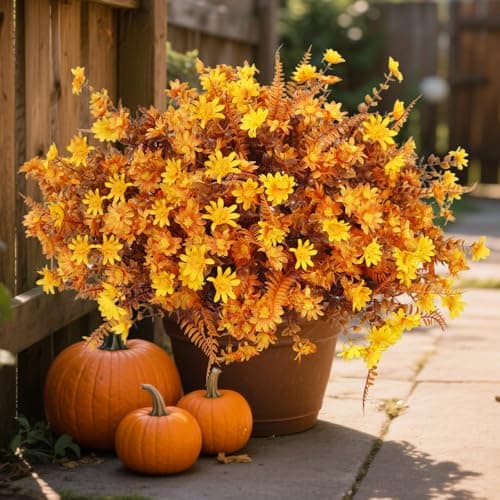 h2CeGak 36pcs Fall Fake Flowers for Outdoor Realistic Artificial Flowers for Outdoor UV Resistant Faux Mums Plastic Autumn Flowers No Easy Fade Fall Thanksgiving Fall Flowers for Porch ＆Planter