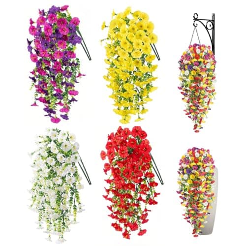 MyCoats Artificial Flowers for Outdoors, 8-Pack UV Resistant Hanging Morning Glory Silk Flowers Vines, Realistic Fake Plants Outside Decroation for Porch Patio Balcony Yard Garden (Mixed Color)