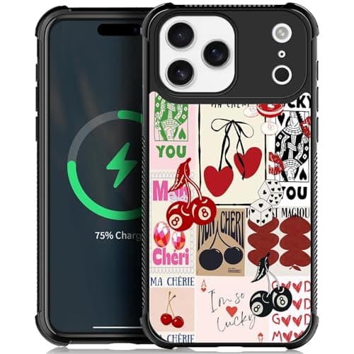 DAIZAG Case for iPhone 17 Pro Max,[Compatible with MagSafe],Anti-Slip Shock Absorbing Four-Corner Protection Hard Cover-Lucky Cherry Heart